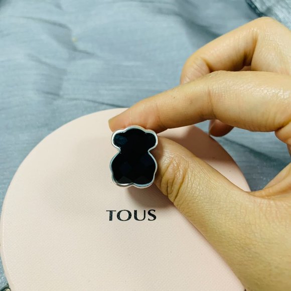 TOUS Ring Big Silver TOUS Color Ring with faceted onyx Women Jewelry 56# - Picture 13 of 13